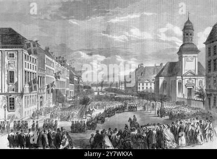 La guerre au Danemark : funérailles publiques sur la place Sainte-Anne, Copenhague pour les officiers et soldats tués à Duppel . Les funérailles ont eu lieu le 27 avril 1864 21 mai 1864 Banque D'Images