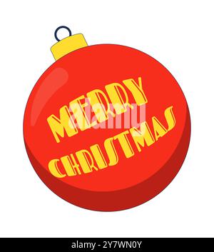 Boule festive avec Merry Christmas inscription 2D objet de dessin animé Illustration de Vecteur