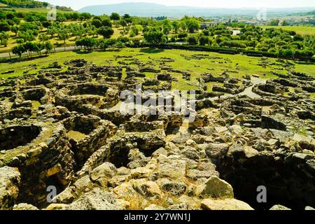 Zone archéologique Nuraghe de Barumini. Site du patrimoine de l'UNESCO. Province de Sardaigne du Sud, Italie Banque D'Images