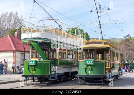 Tramways vintage, Ferrymead Heritage Park, Ferrymead, Christchurch (Ōtautahi), Canterbury, nouvelle-Zélande Banque D'Images