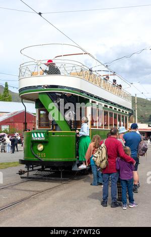 Tramway vintage Christchurch tramways à toit ouvert, Ferrymead Heritage Park, Ferrymead, Christchurch (Ōtautahi), Canterbury, nouvelle-Zélande Banque D'Images