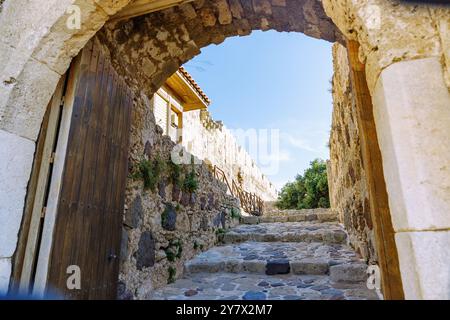 Porte du château et entrée du château d'Antimachia (Kastro) près d'Antimachia sur l'île de Kos en Grèce Banque D'Images