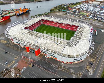 Vue aérienne générale du Riverside Stadium, Middlesbrough, Angleterre, Royaume-Uni le 29 septembre 2024 crédit : Every second Media/Alamy Live News Banque D'Images