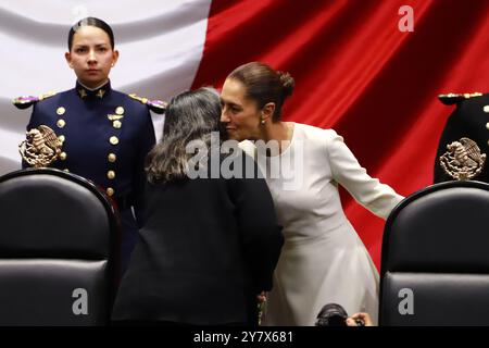 Mexico, Mexique. 1er octobre 2024. La nouvelle présidente mexicaine, Claudia Sheinbaum Pardo, assiste à la cérémonie d'investiture au Congrès de l'Union. Le 1er octobre 2024 à Mexico, Mexique. (Photo de Carlos Santiago/Eyepix Group/SIPA USA) crédit : SIPA USA/Alamy Live News Banque D'Images