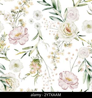 Rose et orchidées Seamless Pattern Banque D'Images