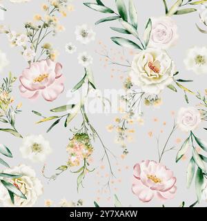 Motif sans couture orchidées et roses Banque D'Images