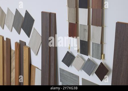 Beaucoup d'échantillons différents de plancher en bois en magasin Banque D'Images