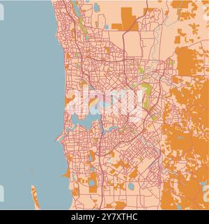 Carte de Perth en Australie dans un thème sablonneux. Contient un vecteur en couches avec routes eau, parcs, etc Illustration de Vecteur