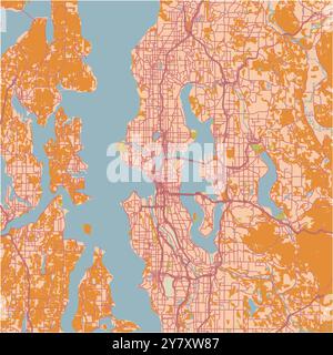 Carte de Seattle à Washington dans un thème sablonneux. Contient un vecteur en couches avec routes eau, parcs, etc Illustration de Vecteur