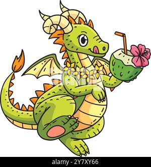 Dragon avec Coco Drink Cartoon Colored Clipart Illustration de Vecteur