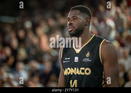 Monaco, Monaco. 29 septembre 2024. Joueur de Monaco #14 Mouhammadou Jaiteh vu en action lors du match Betclic Elite entre L'AS Monaco et le SIG Strasbourg à la salle Gaston médecin. Score final AS Monaco 77 - 65 SIG Strasbourg. Crédit : SOPA images Limited/Alamy Live News Banque D'Images