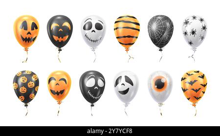 Ballons à air avec des symboles d'Halloween icônes de couleur réaliste ensemble Illustration de Vecteur