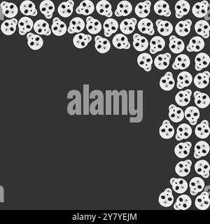 Crânes peints en niveaux de gris bordure du cadre du coin supérieur Copyspace. Idée de conception de salutation du jour des morts. Illustration vectorielle Halloween ou cartes thématiques, voeux, affiches, bannière, médias sociaux, promo web Illustration de Vecteur