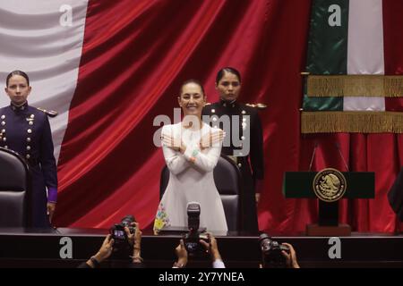 Mexico, Mexique. 1er octobre 2024. Le nouveau président mexicain Claudia Sheinbaum Pardo, lors de la cérémonie d'investiture au Congrès de l'Union. Le 1er octobre 2024 à Mexico, Mexique. (Photo de Carlos Santiago/Eyepix Group/SIPA USA) crédit : SIPA USA/Alamy Live News Banque D'Images