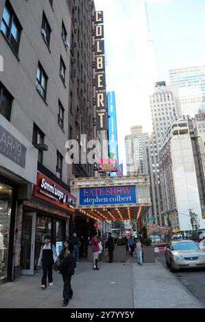 New York, États-Unis. 30 septembre 2024. Le Ed Sullivan Theater où est filmé The Late Show with Stephen Colbert est vu à Manhattan, New York. Crédit : SOPA images Limited/Alamy Live News Banque D'Images