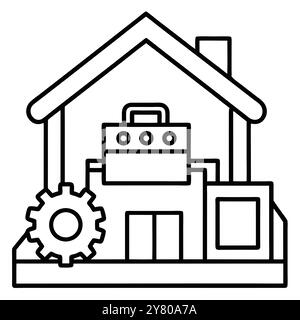 Icône de dessin au trait simple représentant un système de maison intelligente. avec une maison. engrenage. et un appareil avec une poignée. Parfait pour illustrer l'automatisation Illustration de Vecteur