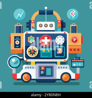 Une illustration ludique d'un robot avec des caractéristiques médicales. Parfait pour décrire l'IA dans le domaine de la santé. technologie et médecine. Illustration de Vecteur