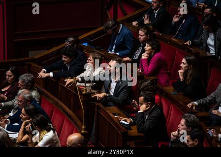 FRANCE-POLITIQUE-GOUVERNEMENT-PARLEMENT Ugo Bernalicis, député de l'opposition pour la France Insoumise, a critiqué le discours de politique générale du premier ministre Michel Barnier au Parlement. À Paris, le 1er octobre 2024. PARIS ILE-DE-FRANCE FRANCE COPYRIGHT : XANDREAXSAVORANIXNERIX FRANCE-POLITICS-GOVERNMENT-PARLI ASAVORANINERI-62 Banque D'Images