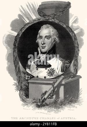 Portrait de Charles, archiduc d'Autriche (1771-1847) gravure historique Banque D'Images