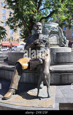 Statue en bronze de l'ancien et populaire maire de Bruxelles, Charles Karel Buls, avec son chien, par Henri Lenaerts, Belgique. Banque D'Images