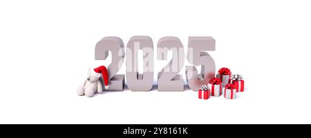 Bonne année 2025 sur fond blanc 3d rendu illustration 3D. Banque D'Images