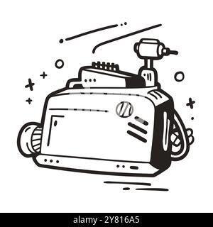 Illustration dessinée à la main d'un robot aspirateur futuriste. parfait pour les sites web. applis. ou des présentations liées à la technologie. nettoyage. et à la maison Illustration de Vecteur