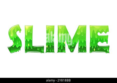 Illustration vectorielle de texte de slime vert pour étiquettes, autocollants, publicité et bannières. Calligraphie, lettrage, typographie pour la production de slime Illustration de Vecteur