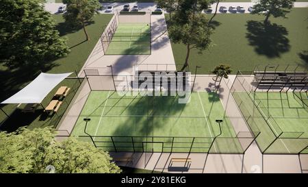 Vue aérienne sur les courts de padel verdoyants, courts de tennis Banque D'Images