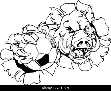 Boar Wild Hog Razorback Warthog Pig Soccer Mascot Illustration de Vecteur