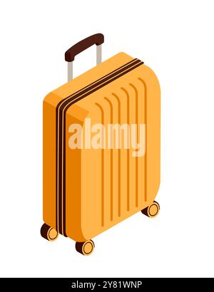 Valise rigide orange avec roulettes. Bagages de style isométrique. Illustration vectorielle isolée sur fond blanc. Illustration de Vecteur