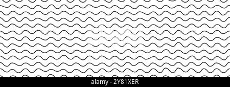 Lignes noires squiggly sur bg blanc comme un motif sans couture. Bandes horizontales courbes ou vagues groovy. Illustration vectorielle simple Illustration de Vecteur