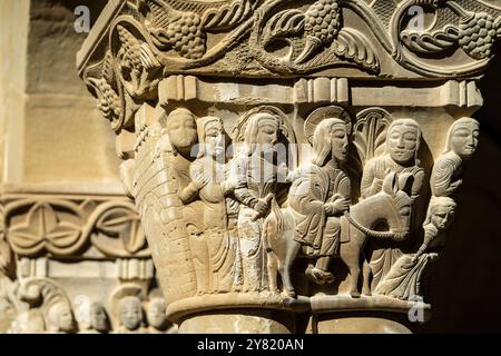 Entrée triomphale de Jésus à Jérusalem, capitale romane, monastère de San Pedro el Viejo, Huesca, communauté aragonaise, Espagne Banque D'Images