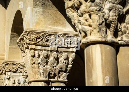 Entrée triomphale de Jésus à Jérusalem, capitale romane, monastère de San Pedro el Viejo, Huesca, communauté aragonaise, Espagne Banque D'Images