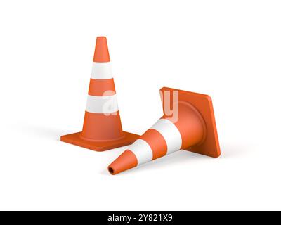 Cônes orange isolés sur fond blanc. illustration 3d. Banque D'Images