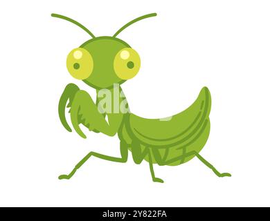 Mignon dessin animé Mantis avec un visage souriant. Conception drôle d'insecte. Illustration vectorielle isolée sur fond blanc. Illustration de Vecteur