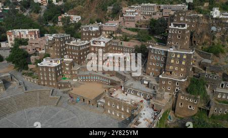 Rijal Almaa heritage village vue aérienne, la province d'Asir, Rijal Alma, l'Arabie Saoudite Banque D'Images