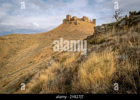 Château de Montearagón, XI siècle, municipalité de Quicena, Huesca, déclaré Monument National en 1931, cordillera pirenaica, provincia de Huesca, Ara Banque D'Images