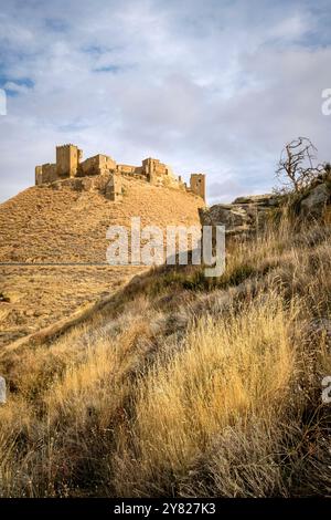 Château de Montearagón, XI siècle, municipalité de Quicena, Huesca, déclaré Monument National en 1931, cordillera pirenaica, provincia de Huesca, Ara Banque D'Images