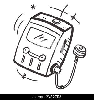 Une illustration dessinée à la main d'une radio vintage avec un cordon et une prise. parfait pour ajouter une touche rétro à vos créations. Illustration de Vecteur