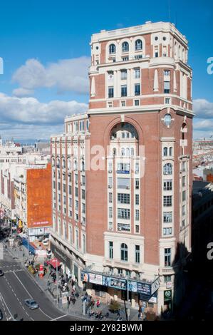 Palacio de la Prensa, la rue Gran Via. Madrid, Espagne. Banque D'Images