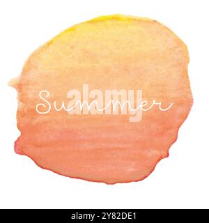 Orange et jaune aquarelle abstraite Blotch avec lettrage été. Toile de fond de couleur isolée pour la conception de carte, publicité de vente. Vers. Graphique dessiné à la main Banque D'Images