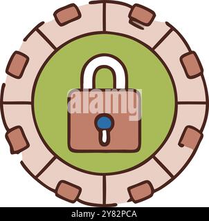 Icône de dessin animé mignon et coloré représentant un cadenas dans un cadre circulaire. symbolisant la connexion sécurisée et la sécurité. Idéal pour les sites Web. applis. et pr Illustration de Vecteur