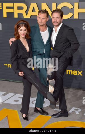 Aya Cash, Billy Magnussen und Daniel Brühl BEI der Premiere der HBO Serie 'The franchise' im Paramount Theater. Los Angeles, 01.10.2024 Banque D'Images