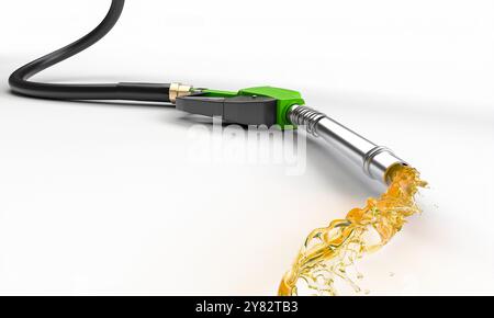 Buse de carburant verte versant de l'essence sur fond blanc 3d Banque D'Images