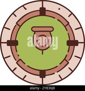 Un simple. illustration de style dessin animé d'une vue aérienne d'un stade avec un champ vert et des sièges bruns. Le design est idéal pour les icônes de site Web ou mob Illustration de Vecteur