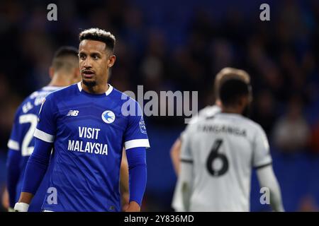 Cardiff, Royaume-Uni. 1er octobre 2024. Callum Robinson de Cardiff City regarde. EFL Skybet championnat match, Cardiff City v Millwall au Cardiff City Stadium de Cardiff, pays de Galles, le mardi 1er octobre 2024. Cette image ne peut être utilisée qu'à des fins éditoriales. Usage éditorial exclusif, photo d'Andrew Orchard/Alamy Live News Banque D'Images