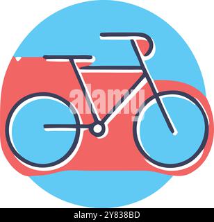 Illustration simple et colorée d'un vélo dans un cercle bleu. parfait pour une utilisation dans les sites web. applis. ou des présentations liées au cyclisme. transport Illustration de Vecteur