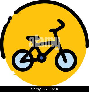 Icône simple et colorée d'un vélo dans un cercle jaune. Parfait pour une utilisation dans les applications. sites web. et des présentations liées au cyclisme. transport. ou Illustration de Vecteur