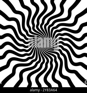 L'hypnose psychédélique tourbillonne, la spirale hypnotique. Vectoriel abstrait, l'illusion visuelle fascinante de tourbillon noir et blanc crée un sentiment de mouvement et de profondeur, évoquant des sentiments éblouissants de psychédélie Illustration de Vecteur