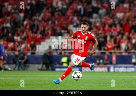 Portugal. 1er octobre 2024. Orkun Kökçü milieu de terrain de SL Benfica lors du match de football de l'UEFA Champions League entre SL Benfica et LOSC Lille à l'Estadio da Luz à Lisbonne le 2 octobre 2024. UEFA Champions League - SL Benfica vs Atletico Madrid (Valter Gouveia/SPP) crédit : SPP Sport Press photo. /Alamy Live News Banque D'Images